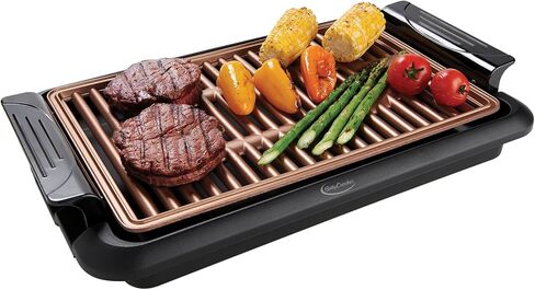 شواية بيتي كروكر الداخلية بدون دخان، سطح طهي غير لاصق مطلي بالنحاس مقاس 10 × 15 بوصة، شواية ومقلاة متعددة الوظائف in Kuwait