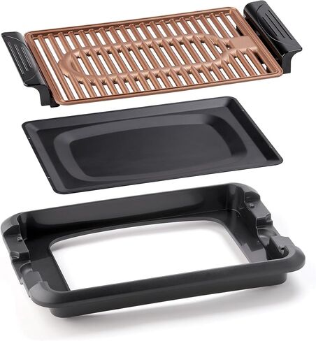 شواية بيتي كروكر الداخلية بدون دخان، سطح طهي غير لاصق مطلي بالنحاس مقاس 10 × 15 بوصة، شواية ومقلاة متعددة الوظائف in Kuwait