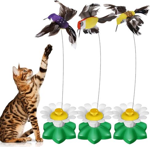 Vinsot 3 Pcs Electric Bird Butterfly Teasing Cat Toy Flying Interactive Cat Dog Toy Automatic 360° Rotating Kitten Toy Fun Cat Play Chase Toys with 6 Pcs Bird Butterfly Head with Wire (Hummingbird) in Kuwait