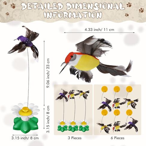 Vinsot 3 Pcs Electric Bird Butterfly Teasing Cat Toy Flying Interactive Cat Dog Toy Automatic 360° Rotating Kitten Toy Fun Cat Play Chase Toys with 6 Pcs Bird Butterfly Head with Wire (Hummingbird) in Kuwait