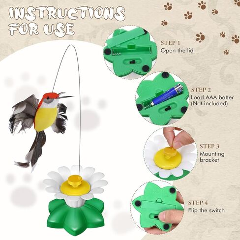 Vinsot 3 Pcs Electric Bird Butterfly Teasing Cat Toy Flying Interactive Cat Dog Toy Automatic 360° Rotating Kitten Toy Fun Cat Play Chase Toys with 6 Pcs Bird Butterfly Head with Wire (Hummingbird) in Kuwait