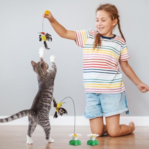 Vinsot 3 Pcs Electric Bird Butterfly Teasing Cat Toy Flying Interactive Cat Dog Toy Automatic 360° Rotating Kitten Toy Fun Cat Play Chase Toys with 6 Pcs Bird Butterfly Head with Wire (Hummingbird) in Kuwait