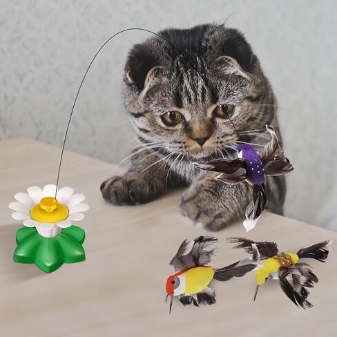 Vinsot 3 Pcs Electric Bird Butterfly Teasing Cat Toy Flying Interactive Cat Dog Toy Automatic 360° Rotating Kitten Toy Fun Cat Play Chase Toys with 6 Pcs Bird Butterfly Head with Wire (Hummingbird) in Kuwait