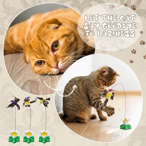 Vinsot 3 Pcs Electric Bird Butterfly Teasing Cat Toy Flying Interactive Cat Dog Toy Automatic 360° Rotating Kitten Toy Fun Cat Play Chase Toys with 6 Pcs Bird Butterfly Head with Wire (Hummingbird) in Kuwait