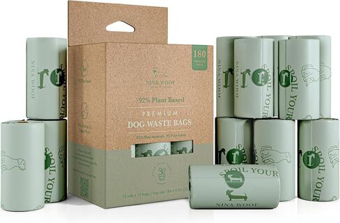 Eco-Friendly 92% Plant-Based Dog Poop Bags Rolls -180 Extra Thick, Durable, Leak-Proof, Odorless, Convenient Disposal - USDA Certified, Heavy-Duty Trash Bags and Garbage Bags in Saudi Arabia