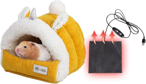 MANON ROSA Hamster Hideout Winter Bed - Cozy Pet Cage Accessory Heating Pad & Hanging Hammock Small Animals Syrian Sugar Gliders Chinchillas Squirrels Guinea Pigs Rats Rabbit Ear Blue L in Kuwait