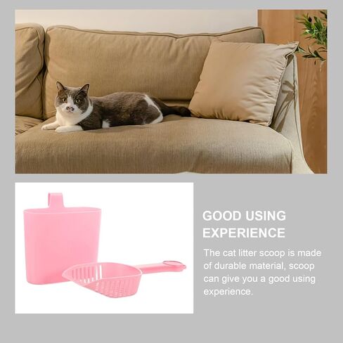 Mipcase 1 مجموعة القط القمامة مغرفة دعوى القط القمامة أداة نظيفة الحيوانات الأليفة القمامة مجرفة المحمولة الحيوانات الأليفة القمامة مجرفة البلاستيك القط صندوق القمامة الوردي رشاقته القط القمامة مغرفة حامل القط مغرفة مجرفة in Kuwait