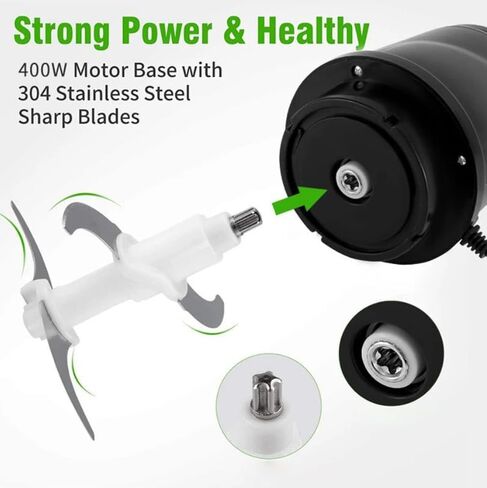 8 Cup Food Processor 8 Cup 400W, Electric Chopper & Meat Grinder, 4D Sharp Blades, 2 L Kitchen Cutter for Vegetable, Onion, Garlic, Meat, Nuts, and Baby Food Stainless Bowl in Saudi Arabia