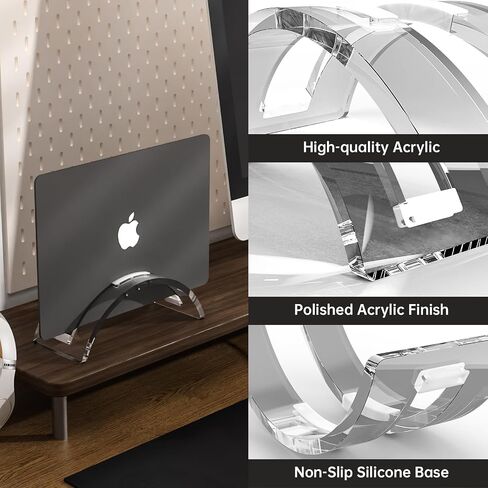 Black Acrylic Vertical Laptop Stand, Premium Transparent Desktop Notebook Dock, Space-Saving Vertical Laptop Holder for MacBook, IPAD, Book in Saudi Arabia
