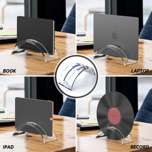 Black Acrylic Vertical Laptop Stand, Premium Transparent Desktop Notebook Dock, Space-Saving Vertical Laptop Holder for MacBook, IPAD, Book in Saudi Arabia