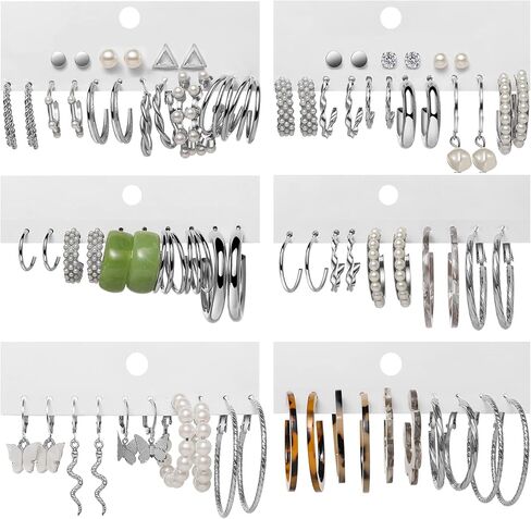 مجموعة 32 زوجًا من الأقراط الذهبية للنساء والفتيات، أقراط متدلية على شكل سلسلة أنيقة على شكل سلسلة دائرية وأقراط متدلية بوهو بيان لا تسبب الحساسية لهدايا عيد الميلاد والمجوهرات in Kuwait