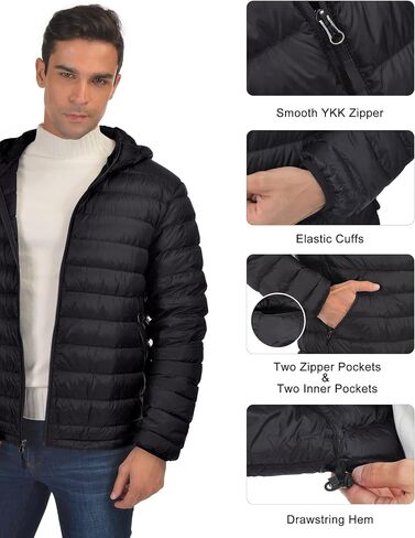 Men's Down Jacket Hooded Packable Down Puffer Jacket Lightweight Water-Resistant Insulated Down Jacket in Saudi Arabia