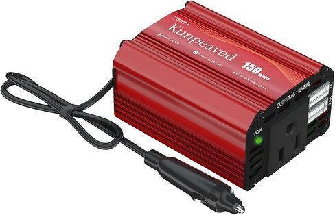 محول طاقة 150 واط تيار مستمر 12 فولت إلى 110 فولت محول شاحن سيارة مع منافذ USB مزدوجة ومنافذ تيار متردد لأجهزة الكمبيوتر المحمولة ذات ضاغط الهواء، وملحقات رحلات الطريق (أحمر) in Saudi Arabia