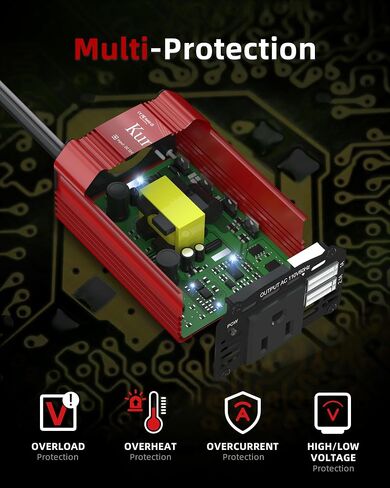 محول طاقة 150 واط تيار مستمر 12 فولت إلى 110 فولت محول شاحن سيارة مع منافذ USB مزدوجة ومنافذ تيار متردد لأجهزة الكمبيوتر المحمولة ذات ضاغط الهواء، وملحقات رحلات الطريق (أحمر) in Saudi Arabia