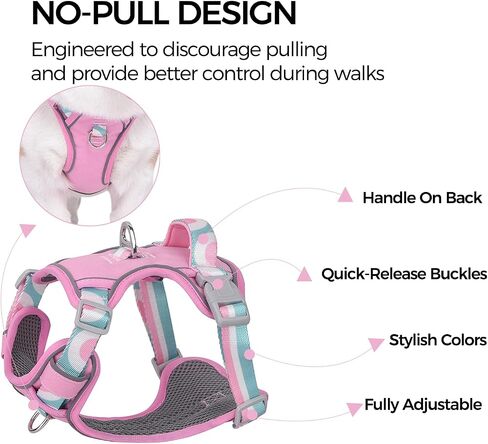 Dog Harness No Pull Easy Walk with Handle Emotional Support Service Dog Vest for Small Medium Large Dogs, Pink, L in Saudi Arabia