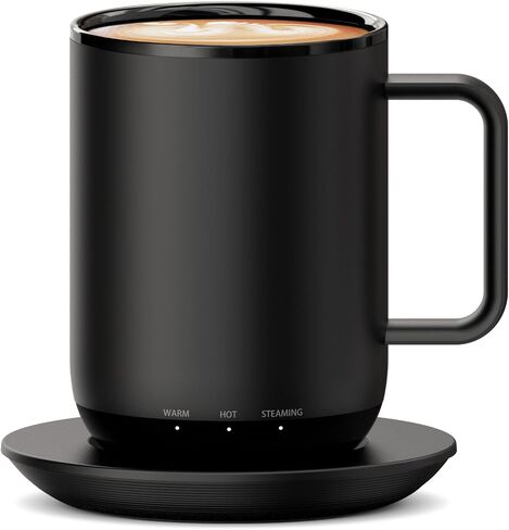 Temperature Control & Self-Heating Smart Coffee Mug with Lid, 3 Custom Heat Settings, Manual & App Control, 90 Min Battery Life - Hot up to 140℉ Fast Wireless Charger Base (Black - 14 oz) in Saudi Arabia