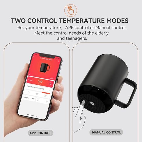 Temperature Control & Self-Heating Smart Coffee Mug with Lid, 3 Custom Heat Settings, Manual & App Control, 90 Min Battery Life - Hot up to 140℉ Fast Wireless Charger Base (Black - 14 oz) in Saudi Arabia