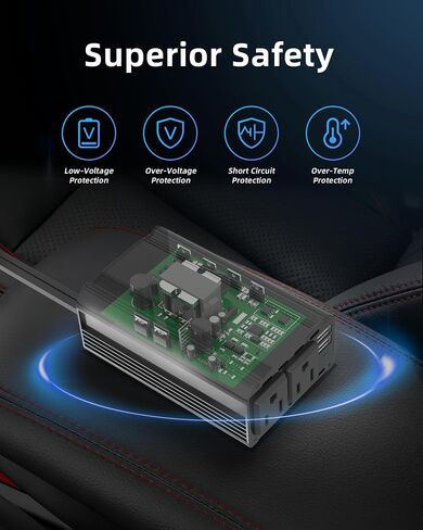محول طاقة 150 واط تيار مستمر 12 فولت إلى 110 فولت محول شاحن سيارة مع منافذ USB مزدوجة ومنافذ تيار متردد لأجهزة الكمبيوتر المحمولة ذات ضاغط الهواء، وملحقات رحلات الطريق (أحمر) in Saudi Arabia
