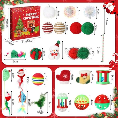 Cat Advent Calendar 2024, 24 Days Christmas Countdown Calendar for Kitten Assorted Cat Toys Interactive Wand Mice Santa Claus Ball Bells Catnip Toy Xmas Gifts for Kitten Cat Lovers in Saudi Arabia