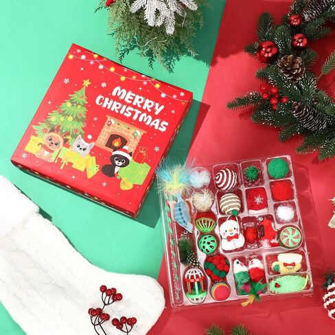 Cat Advent Calendar 2024, 24 Days Christmas Countdown Calendar for Kitten Assorted Cat Toys Interactive Wand Mice Santa Claus Ball Bells Catnip Toy Xmas Gifts for Kitten Cat Lovers in Saudi Arabia