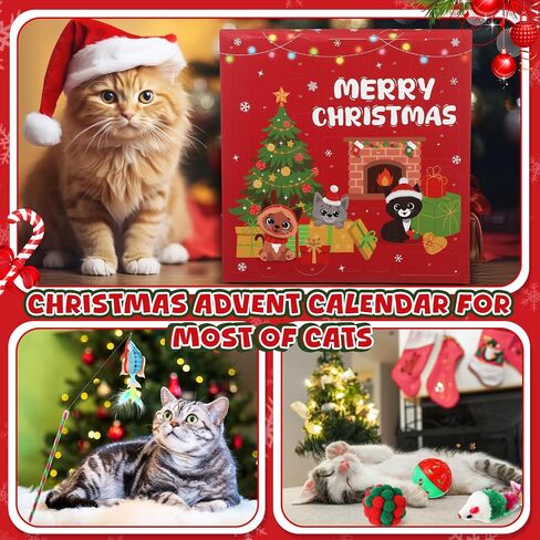 Cat Advent Calendar 2024, 24 Days Christmas Countdown Calendar for Kitten Assorted Cat Toys Interactive Wand Mice Santa Claus Ball Bells Catnip Toy Xmas Gifts for Kitten Cat Lovers in Saudi Arabia