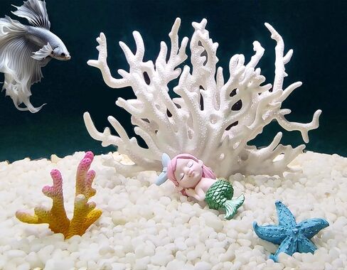 Aquarium Fish Tank Decorations Kit, Artificial Coral+Starfish+Mermaid+Plastic Coral, Betta Fish Tank Decor Ornament Landscape for Fresh in Saudi Arabia