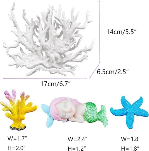 Aquarium Fish Tank Decorations Kit, Artificial Coral+Starfish+Mermaid+Plastic Coral, Betta Fish Tank Decor Ornament Landscape for Fresh in Saudi Arabia