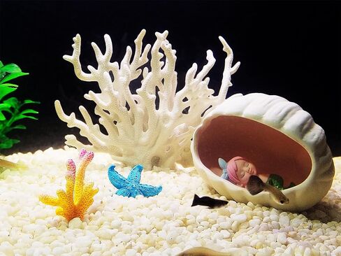 Aquarium Fish Tank Decorations Kit, Artificial Coral+Starfish+Mermaid+Plastic Coral, Betta Fish Tank Decor Ornament Landscape for Fresh in Saudi Arabia