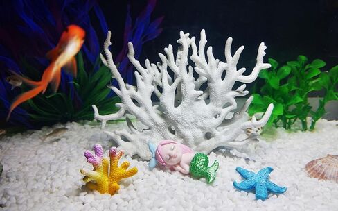 Aquarium Fish Tank Decorations Kit, Artificial Coral+Starfish+Mermaid+Plastic Coral, Betta Fish Tank Decor Ornament Landscape for Fresh in Saudi Arabia