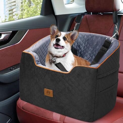 OTOB Memory Foam Dog Booster Car Seat for Small Medium Dogs Up to 37lbs, Detachable Washable Dog Carseat Thick Cushion, Puppy Car Seat Travel Bed with Storage Pockets and Adjustable Safety Belt in Saudi Arabia