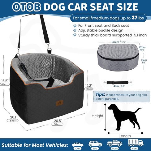 OTOB Memory Foam Dog Booster Car Seat for Small Medium Dogs Up to 37lbs, Detachable Washable Dog Carseat Thick Cushion, Puppy Car Seat Travel Bed with Storage Pockets and Adjustable Safety Belt in Saudi Arabia