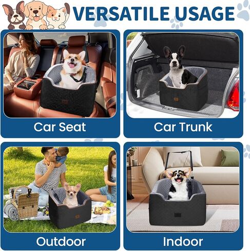 OTOB Memory Foam Dog Booster Car Seat for Small Medium Dogs Up to 37lbs, Detachable Washable Dog Carseat Thick Cushion, Puppy Car Seat Travel Bed with Storage Pockets and Adjustable Safety Belt in Saudi Arabia