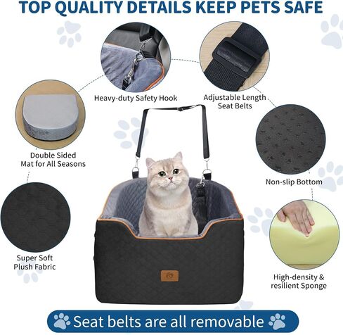 OTOB Memory Foam Dog Booster Car Seat for Small Medium Dogs Up to 37lbs, Detachable Washable Dog Carseat Thick Cushion, Puppy Car Seat Travel Bed with Storage Pockets and Adjustable Safety Belt in Saudi Arabia