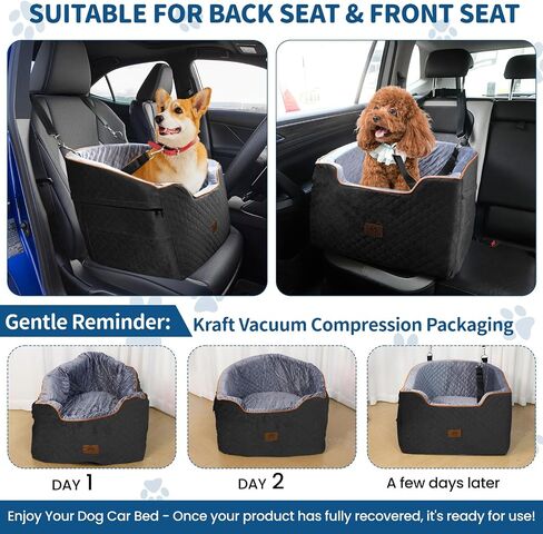OTOB Memory Foam Dog Booster Car Seat for Small Medium Dogs Up to 37lbs, Detachable Washable Dog Carseat Thick Cushion, Puppy Car Seat Travel Bed with Storage Pockets and Adjustable Safety Belt in Saudi Arabia