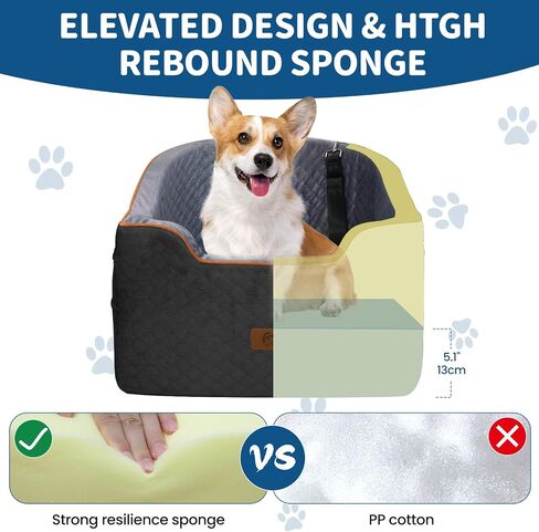 OTOB Memory Foam Dog Booster Car Seat for Small Medium Dogs Up to 37lbs, Detachable Washable Dog Carseat Thick Cushion, Puppy Car Seat Travel Bed with Storage Pockets and Adjustable Safety Belt in Saudi Arabia
