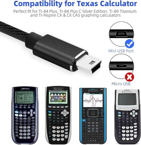 Mini USB Charger Cable for Texas Instruments TI-84 Plus CE, TI 84 Plus C Silver Edition, TI Nspire CX/TI Nspire CX CAS Graphing Calculator Charging Cord 3.3FT Black in Kuwait
