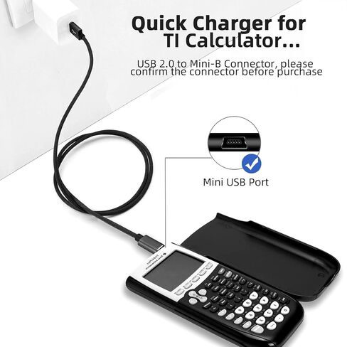 Mini USB Charger Cable for Texas Instruments TI-84 Plus CE, TI 84 Plus C Silver Edition, TI Nspire CX/TI Nspire CX CAS Graphing Calculator Charging Cord 3.3FT Black in Kuwait