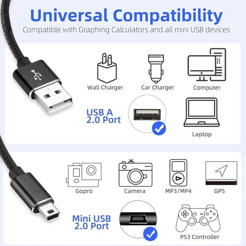 Mini USB Charger Cable for Texas Instruments TI-84 Plus CE, TI 84 Plus C Silver Edition, TI Nspire CX/TI Nspire CX CAS Graphing Calculator Charging Cord 3.3FT Black in Kuwait