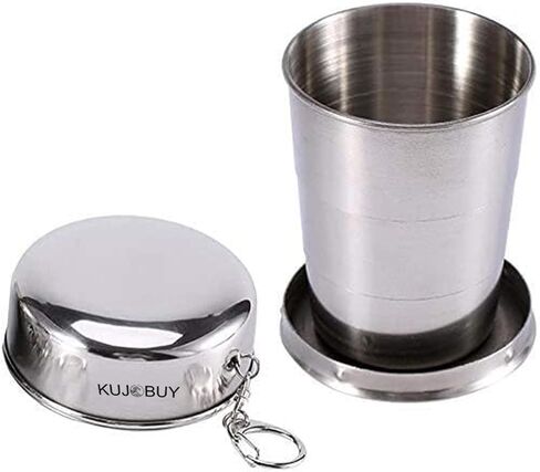 75ml Stainless Steel Portable Outdoor Travel Camping Folding Collapsible Cup Metal Telescopic Keychain Metal Cup Stackable for Hiking Drinking Survival Telescopic Mug (1 PCS) in Kuwait