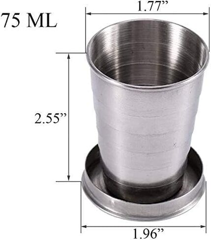 75ml Stainless Steel Portable Outdoor Travel Camping Folding Collapsible Cup Metal Telescopic Keychain Metal Cup Stackable for Hiking Drinking Survival Telescopic Mug (1 PCS) in Kuwait