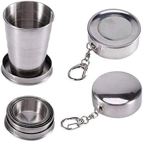 75ml Stainless Steel Portable Outdoor Travel Camping Folding Collapsible Cup Metal Telescopic Keychain Metal Cup Stackable for Hiking Drinking Survival Telescopic Mug (1 PCS) in Kuwait