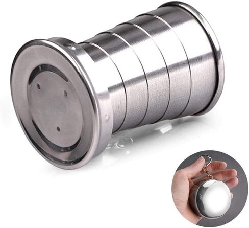 75ml Stainless Steel Portable Outdoor Travel Camping Folding Collapsible Cup Metal Telescopic Keychain Metal Cup Stackable for Hiking Drinking Survival Telescopic Mug (1 PCS) in Kuwait