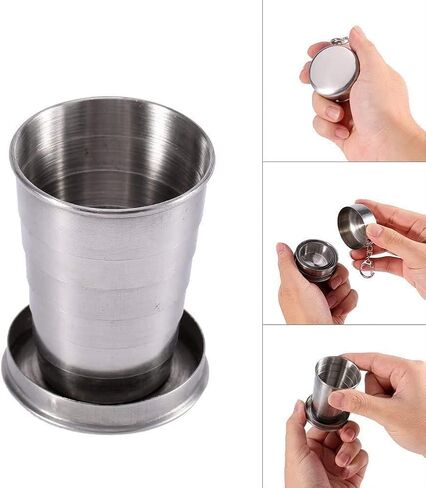 75ml Stainless Steel Portable Outdoor Travel Camping Folding Collapsible Cup Metal Telescopic Keychain Metal Cup Stackable for Hiking Drinking Survival Telescopic Mug (1 PCS) in Kuwait