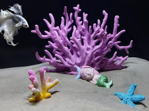 Aquarium Fish Tank Decorations Kit, Artificial Coral+Starfish+Mermaid+Plastic Coral, Betta Fish Tank Decor Ornament Landscape for Fresh in Saudi Arabia