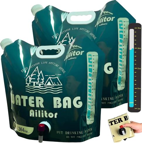 2 Pack 2 Gallon Premium Collapsible Water Container Bag with Spout, BPA Free Food Grade Clear Plastic Storage Jug for Camping Hiking Backpack Emergency (Green) in Saudi Arabia
