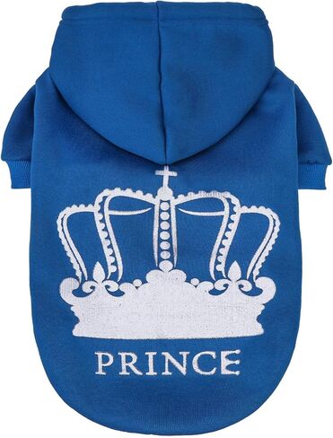 EXPAWLORER Prince Dog Hoodie للأولاد - سترة بغطاء رأس للكلاب مع فتحة للمقود، ملابس للكلاب للطقس البارد، سويت شيرت مع جيب، ملابس دافئة للحيوانات الأليفة، معاطف شتوية للكلاب XS-XXL in Kuwait
