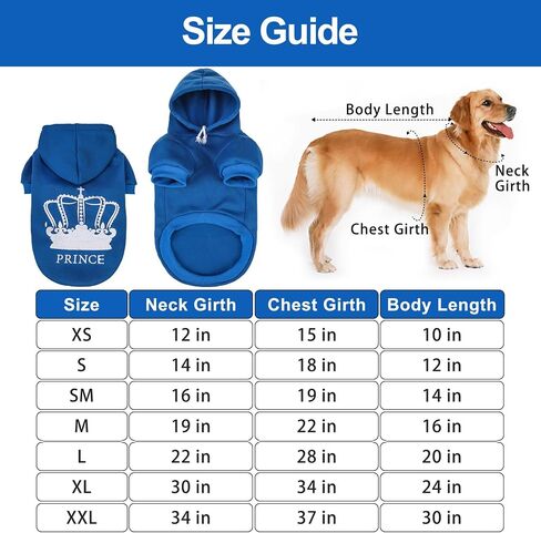 EXPAWLORER Prince Dog Hoodie للأولاد - سترة بغطاء رأس للكلاب مع فتحة للمقود، ملابس للكلاب للطقس البارد، سويت شيرت مع جيب، ملابس دافئة للحيوانات الأليفة، معاطف شتوية للكلاب XS-XXL in Kuwait