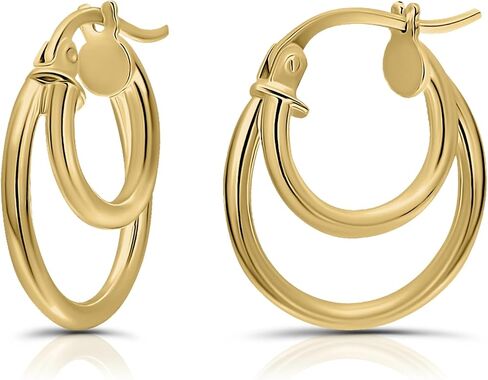 Hoops & Loops 925 Sterling Silver Double Circle Round-Tube Polished Click-Top Hoop Earrings for Women and Teen Girls, 15mm in Kuwait