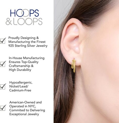 Hoops & Loops 925 Sterling Silver Double Circle Round-Tube Polished Click-Top Hoop Earrings for Women and Teen Girls, 15mm in Kuwait