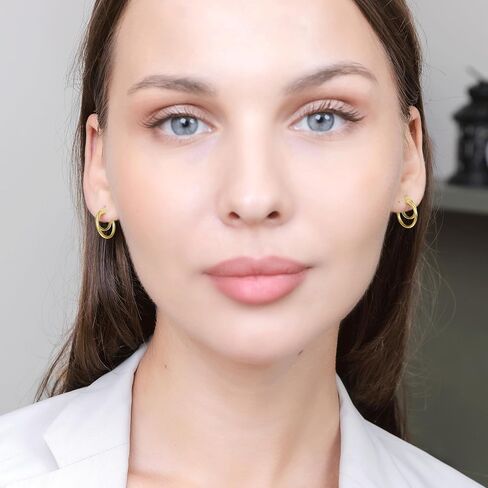 Hoops & Loops 925 Sterling Silver Double Circle Round-Tube Polished Click-Top Hoop Earrings for Women and Teen Girls, 15mm in Kuwait